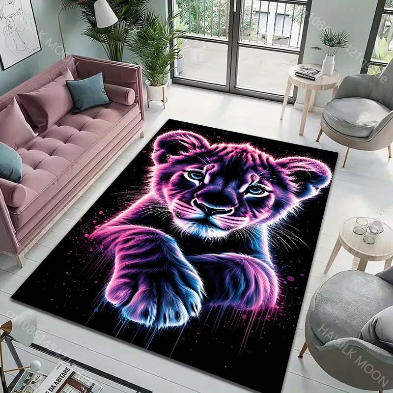 Neon Tiger Kunstteppich für Wohnzimmer Schlafzimmer Sofa Kreative Fußmatte Heimdeko Bereichsteppich Strapazierfähig Rutschfeste Matte Luxuriöses Geschenk