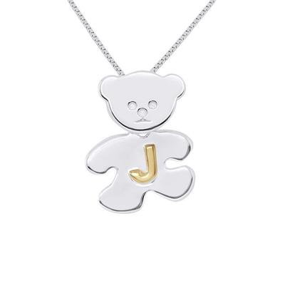 Children's Pendant - LÉA &; ARTHUR - OURSON - 925 Rhodium Silver - Letter J Yellow Gold Plated