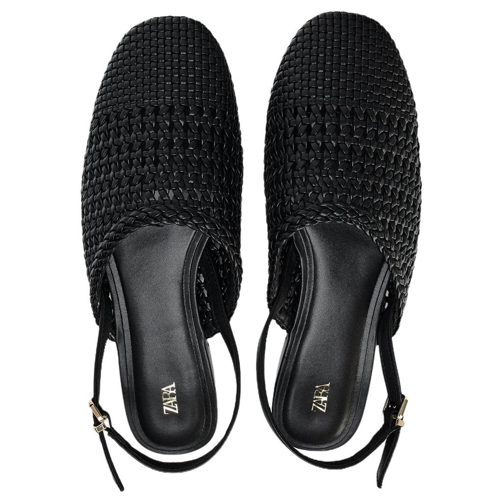 Zara Fashionable Round Toe Woven Backless Flat Casual Shoes Women Shoes Black 13518510800