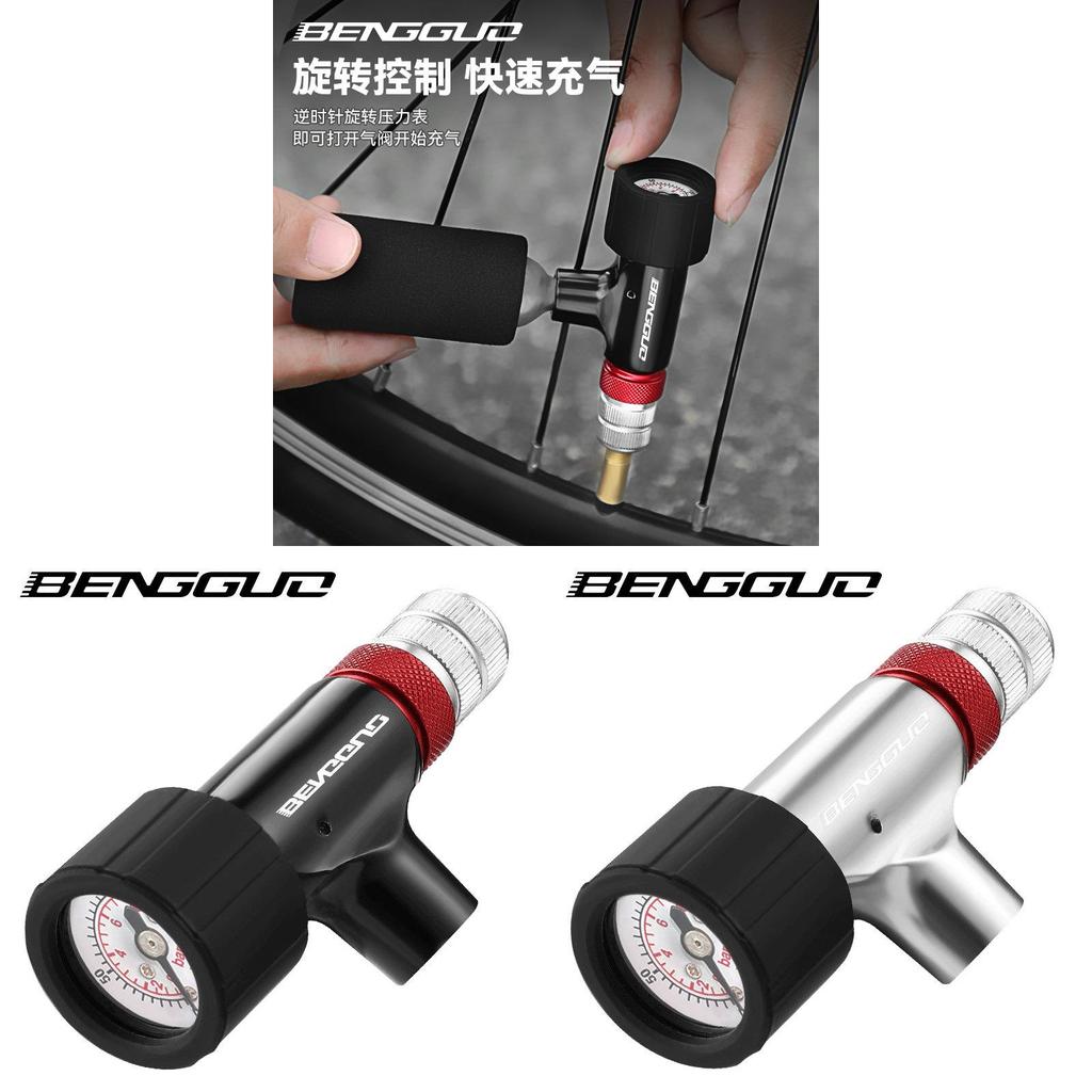 Bicycle Co2 Inflator Head With Pressure Gauge For Mountain Road Bike Repair Tools