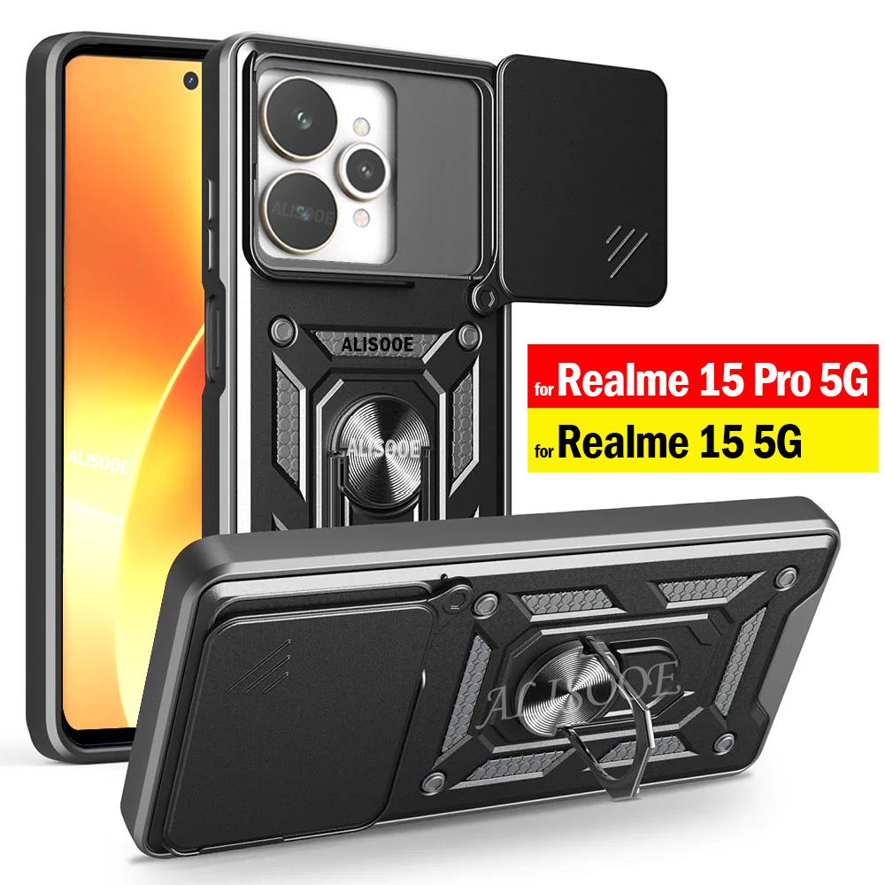 Funda for Realme 15 Pro 5G Case Slide Camera Lens Ring Stand Holder Shockproof Back Cover for Realme 15 5G Capa