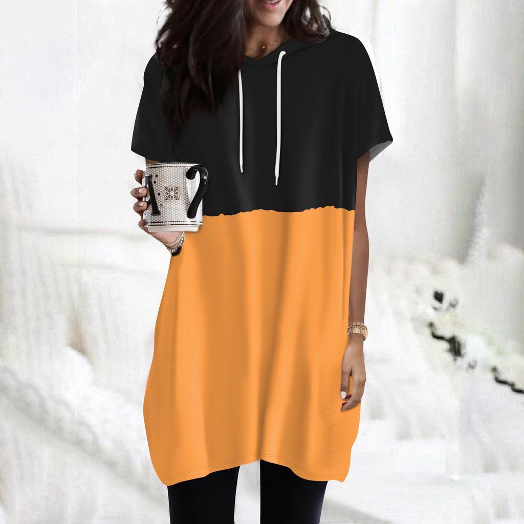 Women's  Hoodies Casual Short Sleeve Shirts Fashion Print Tunic Tops With Pockets