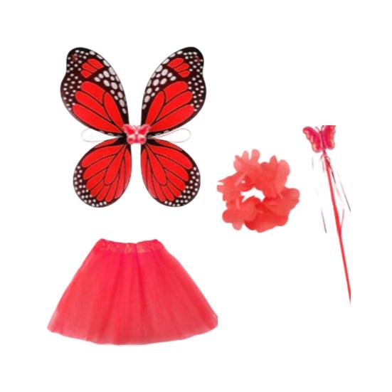 

1 Set Butterfly Wing Porch Goose Costume Set Adjustable Size Fairy Wings Tutu Skirt Wand Flower червоний