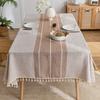 Tassel Tablecloth Cotton Linen Country Farmhouse Style Stain-Resistant Rectangle Table Cover Versatile for Dining Table Coffee Table Decoration