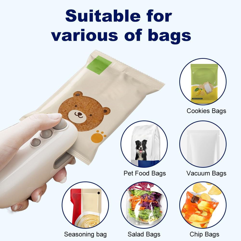 Mini Bag Sealer, Upgrade 2 In 1 USB Rechargeable Chip Bag Sealer Heat Seal Tool, Portable Heat Vacuum Sealers Food Sealer Bag