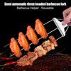 Espetos para Churrasco de 3 Pontas, Espetos de Aço Inoxidável para Churrasco com Empurrador, Palitos Resistentes à Ferrugem para Carne, Legumes, Frango, Camarão, Essencial para Cozinhar ao Ar Livre