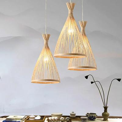 Bambus-Kronleuchter Holzbasis Beleuchtung Schlafzimmer-Interieur Klassisch Handgewebte Bambus-Pendelleuchte Vintage-Hängelampe
