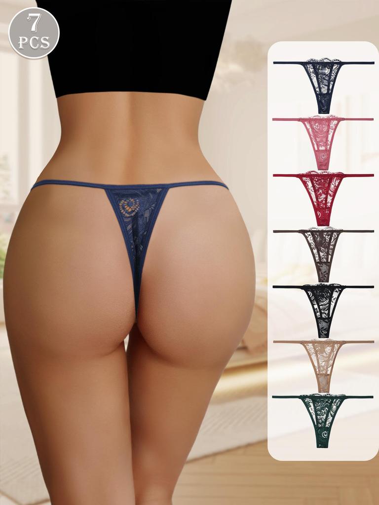 7 Pièces Strings Sexy pour Femmes Culottes Respirantes Florales Femme T-back Sous-vêtements String Culotte Dames String Bikini Sexy Lingerie Féminine