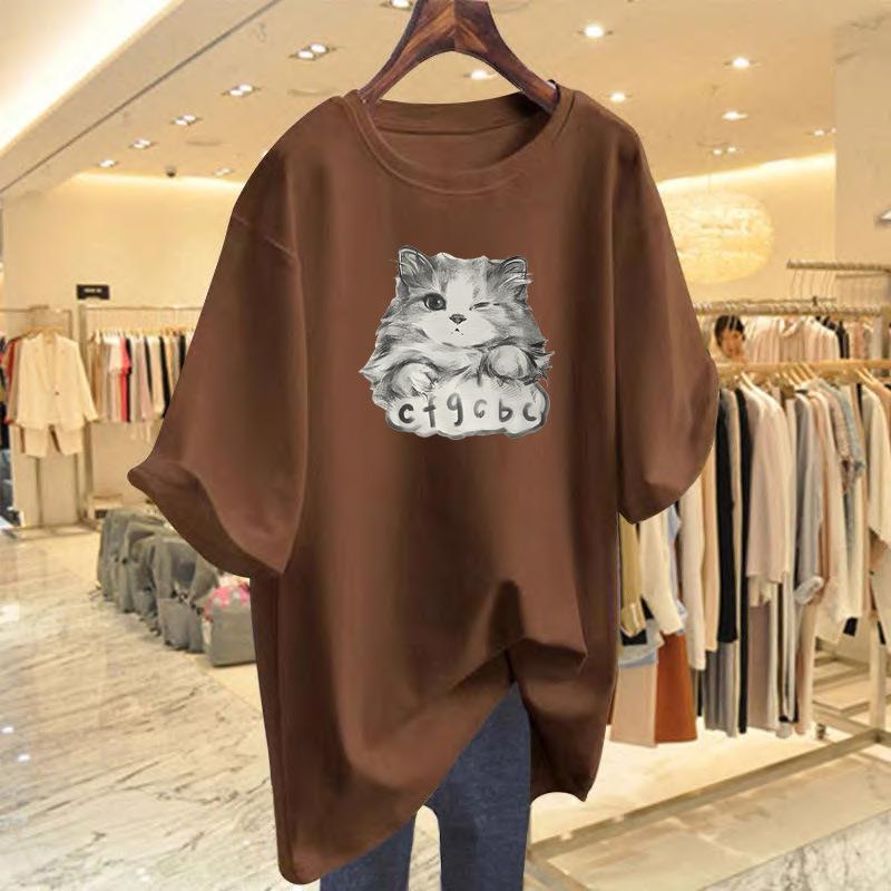 

Cat Printed Cotton Short Sleeve T-Shirt Women s Summer Loose Top New Cartoon Versatile Bottom Shirt Short Sleeve XXXL