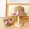 2er Set Stroh-Eimerhut und Tasche für kleine Mädchen, Kinder Sommerurlaub Fischerhüte Baby Prinzessin Schleife Lässig Strand Sonnenhut