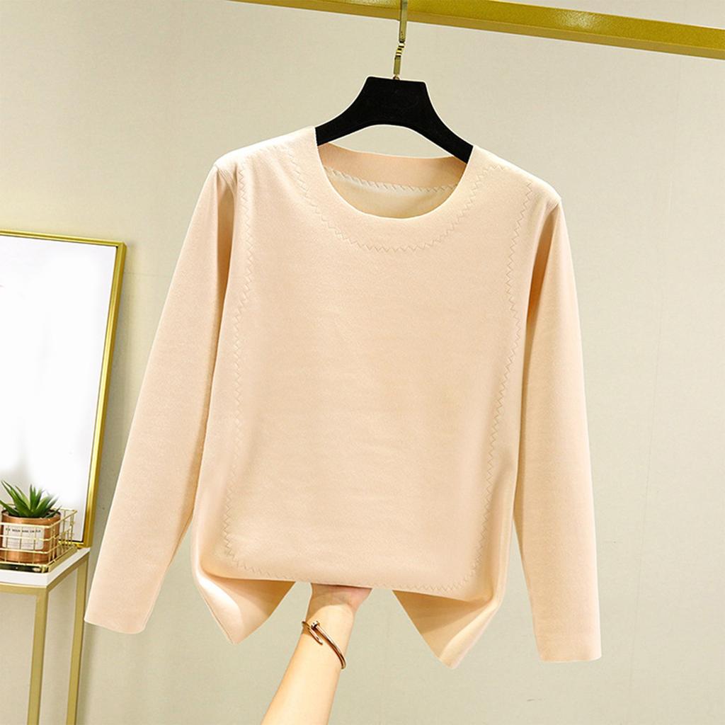 Ladies' Loose Comfortable Casual Fashionable And Warm Underwear With Seamless Round Neck And Thick Velvet Top