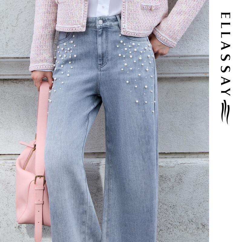 ELLASSAY Women's Beaded Denim Jeans