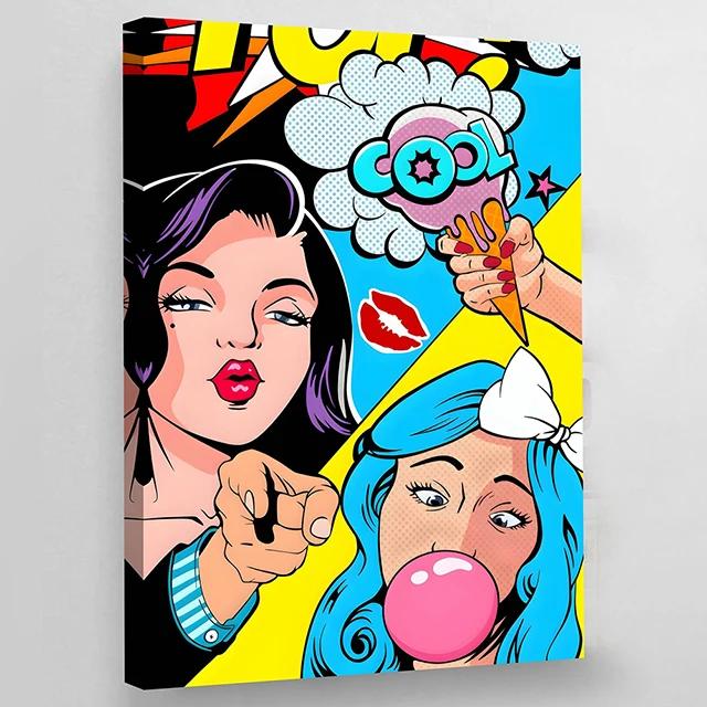 Colorful Pop Art Canvas Comic Woman Poster And Prints Modern Girls Canvas Painting Pictures Mural Wall Art Home Decor Unframed