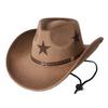 Western-style Tibetan Cowboy Hat for Men and Women, with Five-pointed Star Print, Faux Suede, Rivets, Wide Brim, Outdoor Riding Sun Protection Hat