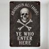 Vintage 'Abandon All Hope' Skull Crossbones Metal Sign, Gothic Pirate Warning Tin Sign for Bar Pub Home Wall Decor, Rustic Aged