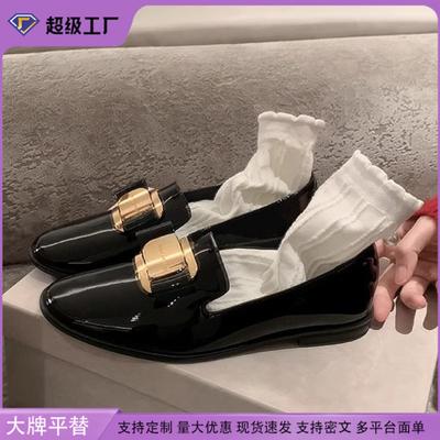 2025 Spring and Summer New Patent Leather Single Shoes Super Soft Metal Buckle Lazy One Pedal Loafers Women's Commuting Small Leather Shoes