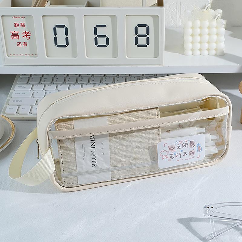 Transparent Large Capacity Pencil Bag INS Style School Case Stationery Holder Waterproof Portable Pen Case Pencil Storage Bag