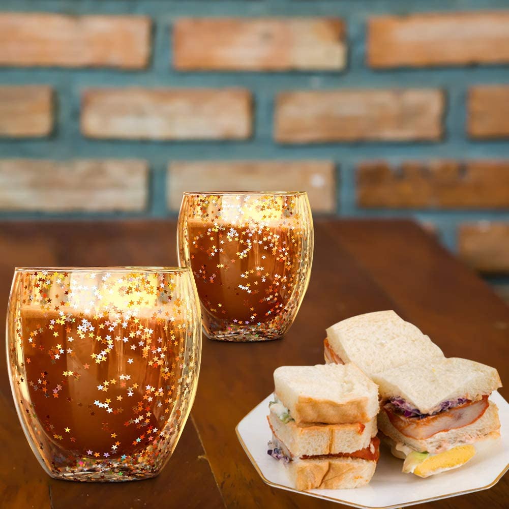 250/350ml Glass Tea Cup Heat Resistant Borosilicate Glass Double Wall Coffee Cup Starry Style Coffee Tea Beer Whisky Mug