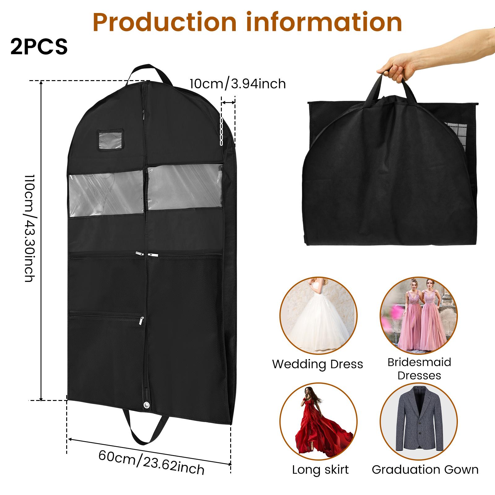 

2Pcs Dustproof Clothing Covers Garment Bags for Travel Coat Suit Protector Hanging Garment Bags with Clear Window and Handles чёрный