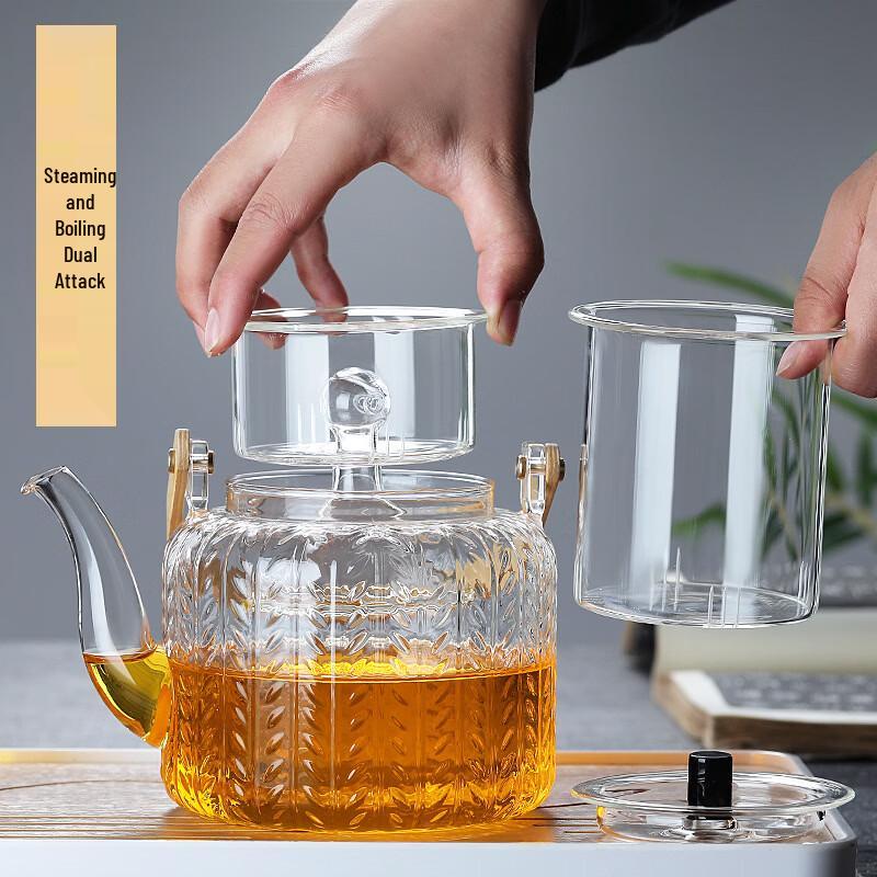 Wheat Ear Handle Dual-Use Glass Teapot