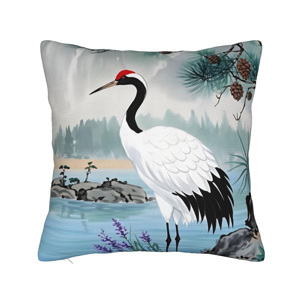 Chinese Style Crane Pillow Case Print Pillow Cover Funny Pillowcases For Sofa Car Home Decor