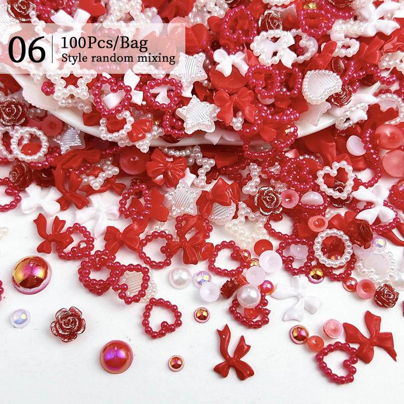 100Pcs Aurorals Nail Art Decoration Shell Pearl 3D Nail Charms Mixed Style Colorful Resin Butterfly Bowknot Manicure Nail Supply