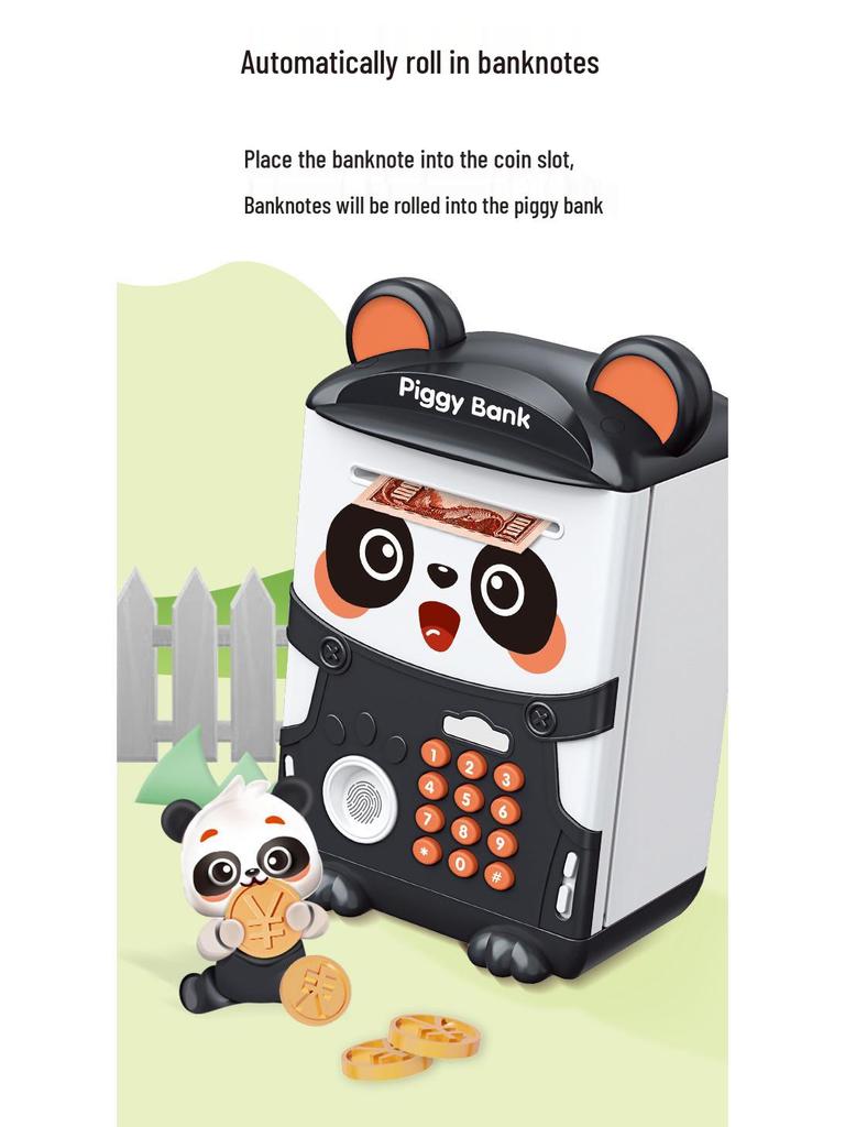 Children's Cartoon Panda Piggy Bank with Fingerprint Recognition & Password Unlock for Deposits and Withdrawals.