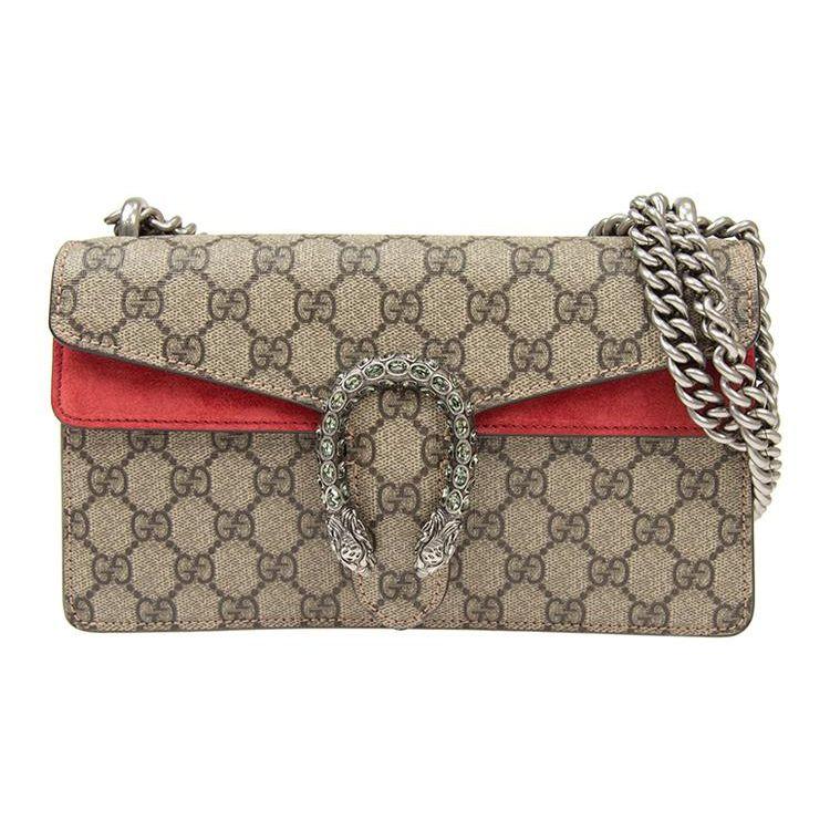 Gucci Dionysus Tiger Head Diamond Buckle GG Monogram Canvas And Leather Flap Chain Shoulder Bag Women Shoulder Bag Ebony Beige 499623-92TJN-8677