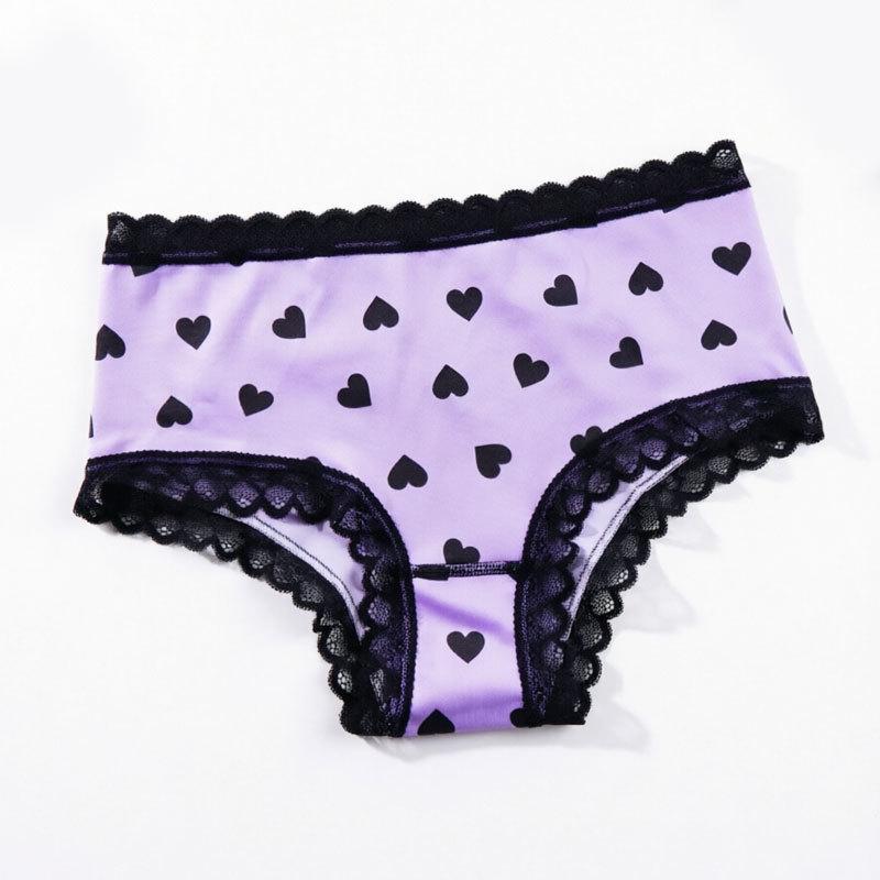 Ladies Summer Print Lace Lace Lace Comfortable Cotton Crotch Mid Low Waist Triangle Briefs
