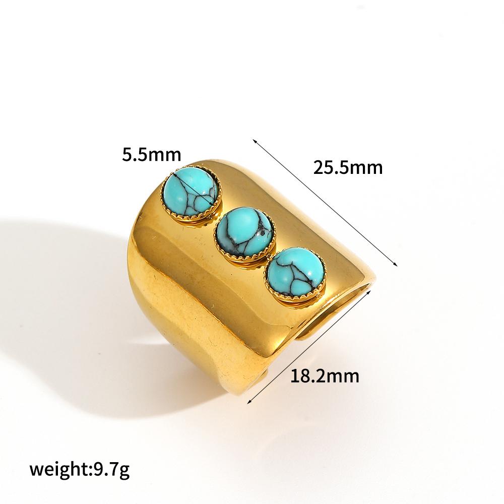 Vintage Natural Stone Geometric Gold Plated Stainless Steel Ring Trendy Fashion Jewelry Accessories Dainty Gifts