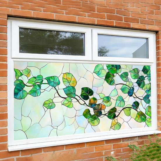 Blumen-Fenster-Sichtschutzfolie Blattmuster Sichtschutzfolie Statisch Haftend Abnehmbar Dekoratives Fensterfolie für Zuhause Badezimmer Küche