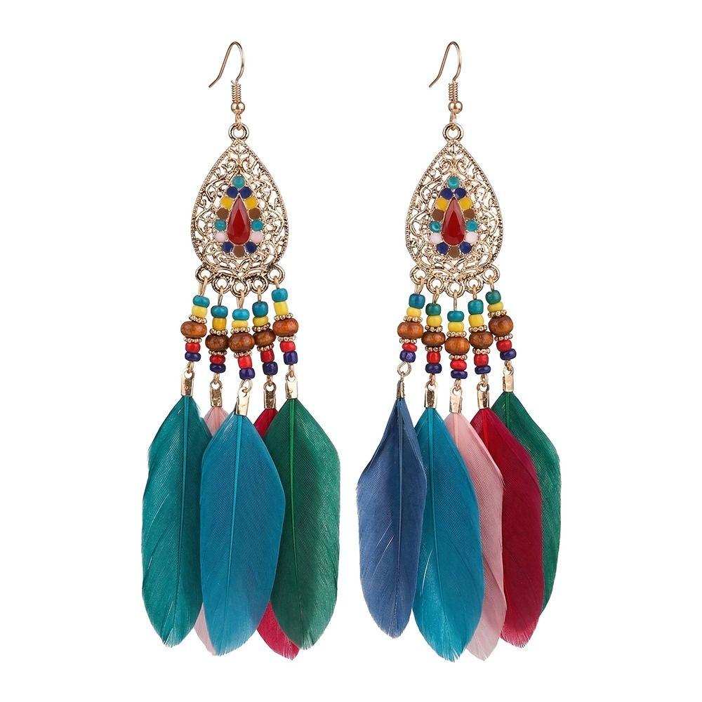 Geometric Boho Long Tassel Earring Retro Hanging Drop Earrings Ethnic Style Beaded Earring Party
