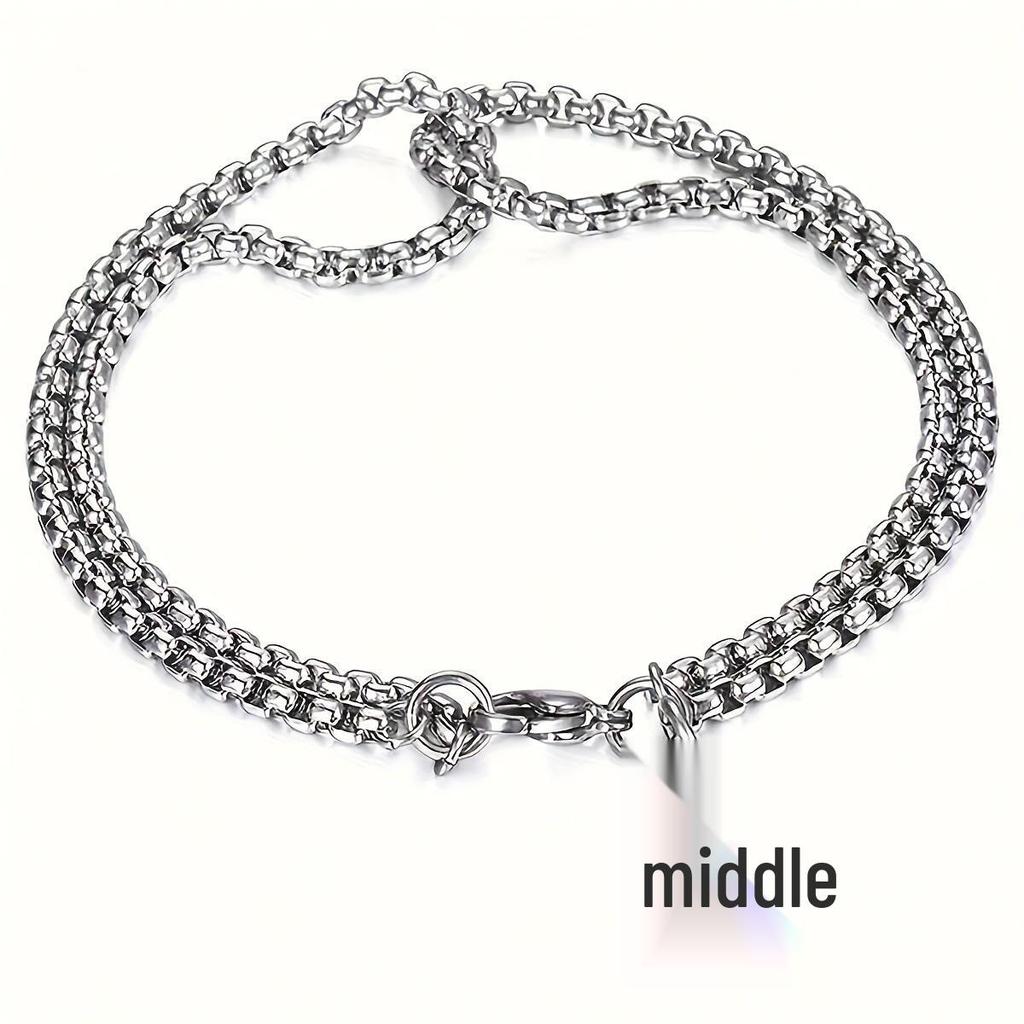 Dual-Layer Titanium Steel Men's Interlocking Chain Bracelet - European and American Style