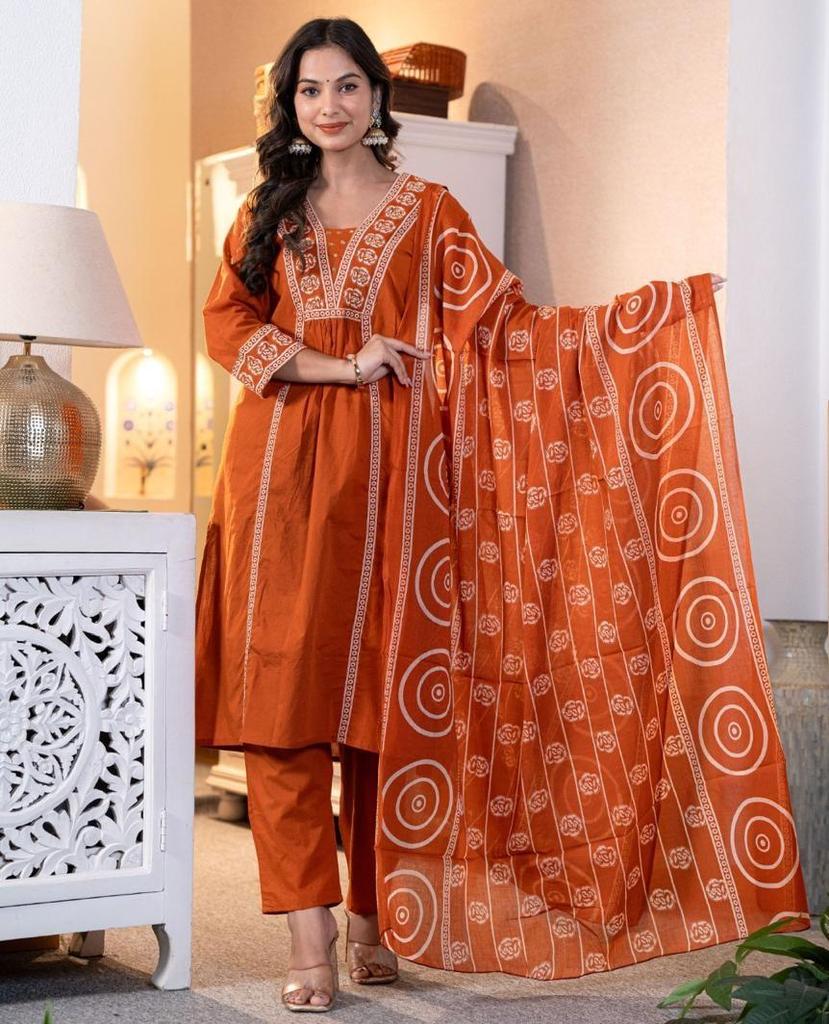 Women Designer Cotton Kurta Pant Dupatta Set Indian Bollywood Top Tunic Kurti Salwar Suit