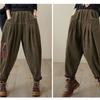 Korean Fashion Herbst Frühling Frauen Harem Hosen Hohe Taille Schwarz Khaki Beiläufige Lose Hosen Vintage Patchwork Baumwolle Cord Capris