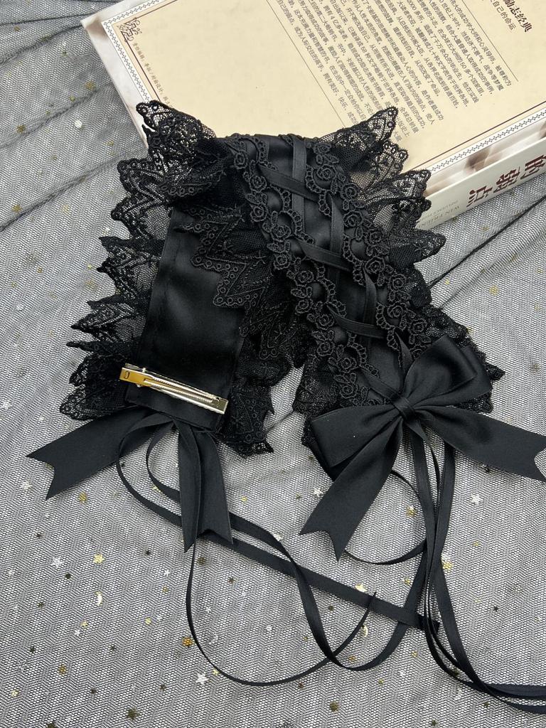 Gothic Lolita Spitzen Schleifen Stirnband - Schwarz Rot Dienstmädchen Haaraccessoire