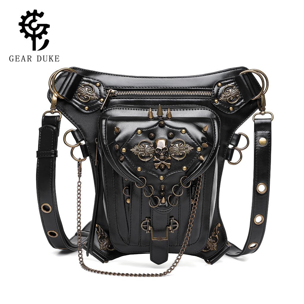 Steampunk Motorcycle Bag, Skull Retro Single Shoulder Crossbody Bag, Multifunctional Mobile Waist Bag