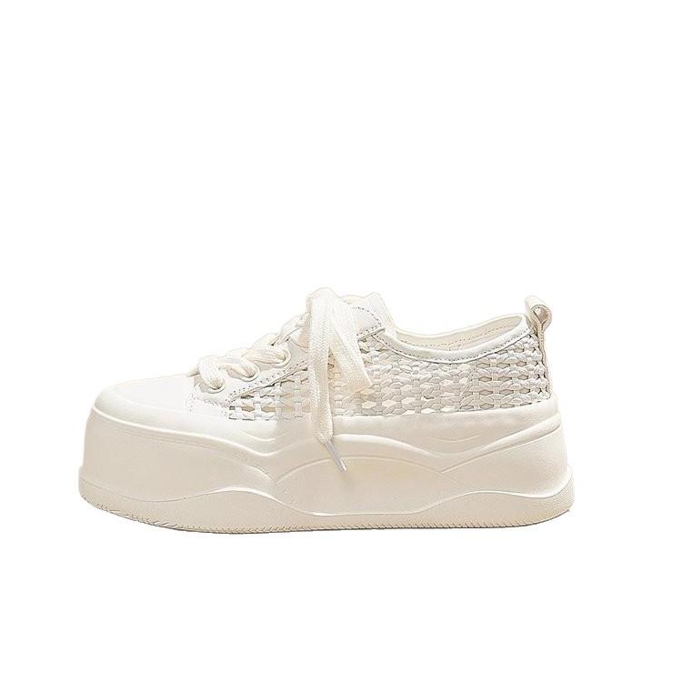 Thick-soled heightening little white shoes for women's 2025 summer new small heightening lightweight weaving hollow muffin sole casual shoes