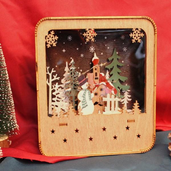 Christmas Glowing Log Cabin Painted Wooden House Window Scene Ornament Led Night Light Decoration Gift