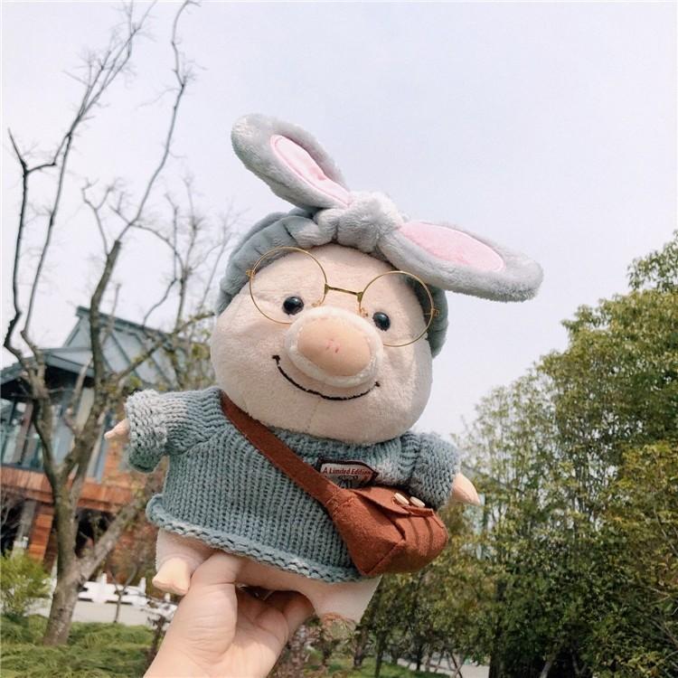 Plush Cute Pig Doll Wearing Sweater Glasses Crossbody Bag Design Gift For