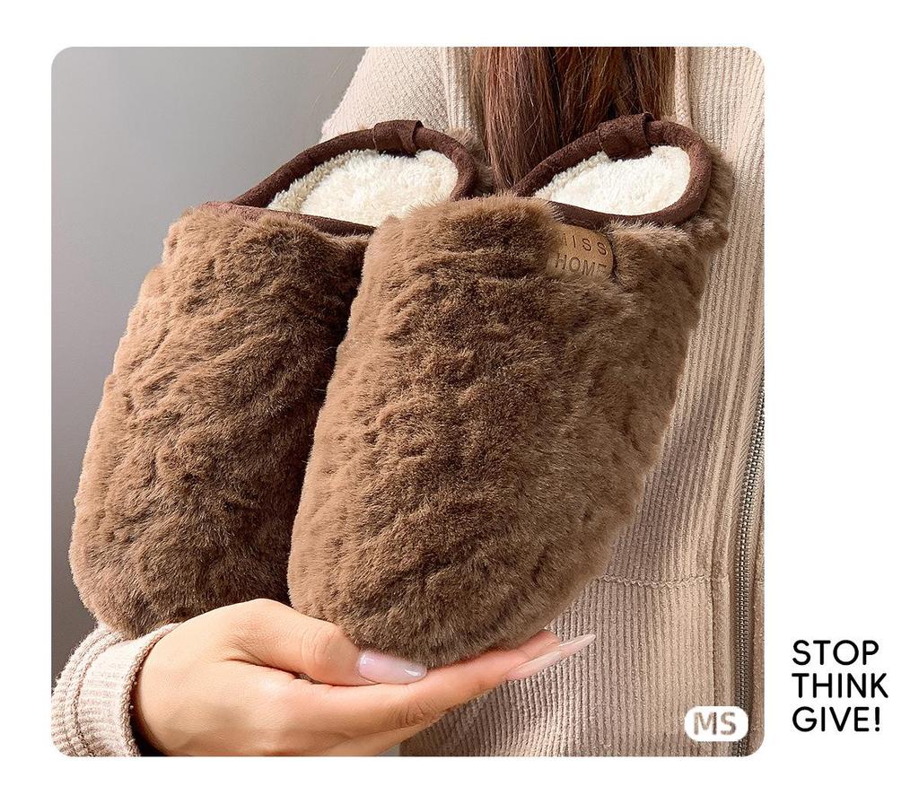2025 Autumn/Winter Warm Plush Cotton Floor Slippers - Solid Color Home Comfort for Postpartum