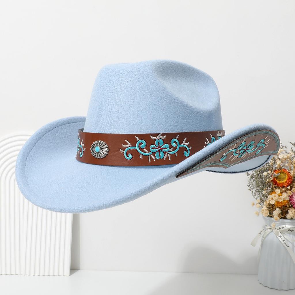Bohemian-style Suede Western Cowboy Hat with a Rolled Brim, Ethnic-inspired Felt Hat for Men, Women, and Couples