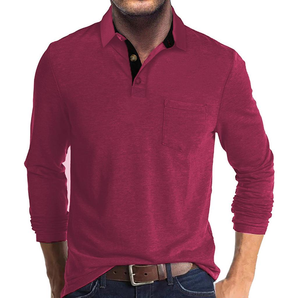 Men's Solid Color Button Lapel Long Sleeve Top Men's Casual Fashion Long Sleeve Top
