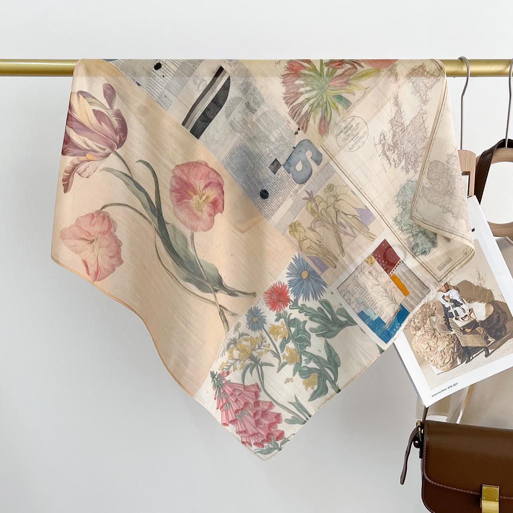 Literature And Art Blended Mulberry Silk Small Square Scarf Summer Versatile Multi-Functional Decorative Bag Head Headband High-End Scarf