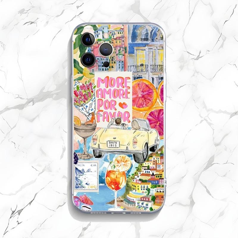 Mediterranean Style Seafood and Lemon Phone Case for iPhone 17 16 15 14 13 12 11 Series Pro Max Plus Double Layer Protection