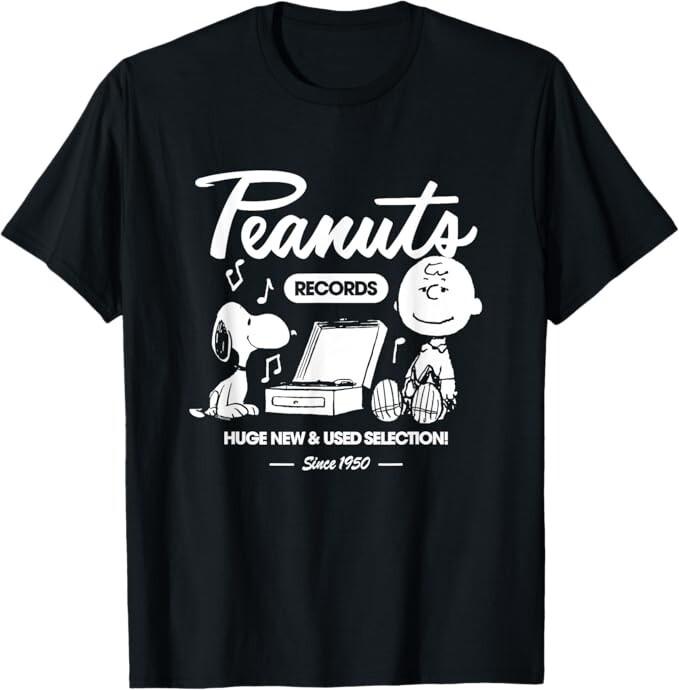 Peanuts Snoopy Charlie Brown Футболка с пластинкой Унисекс Футболка L