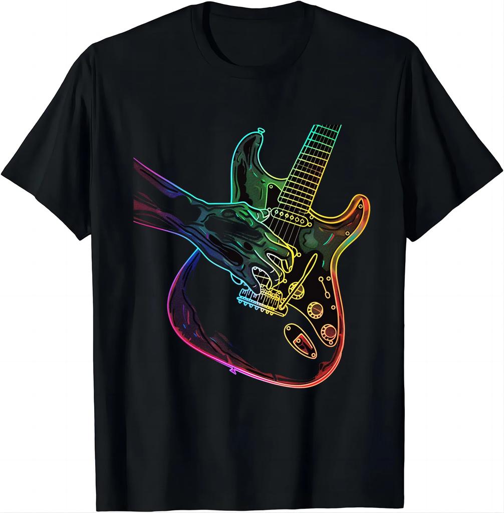 Electric Guitar Tee - Fingertips of Rock T Shirt  Graphic T Shirts Men Clothing Tops Vintage T Shirt Camisas Streetwear Harajuku