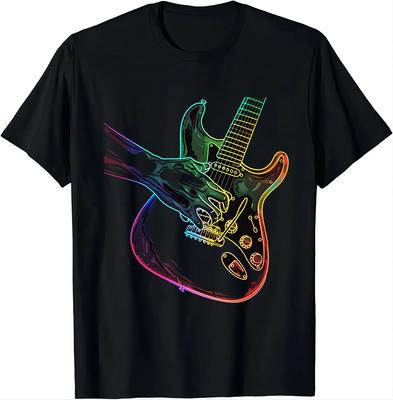 Electric Guitar Tee - Fingertips of Rock T Shirt  Graphic T Shirts Men Clothing Tops Vintage T Shirt Camisas Streetwear Harajuku