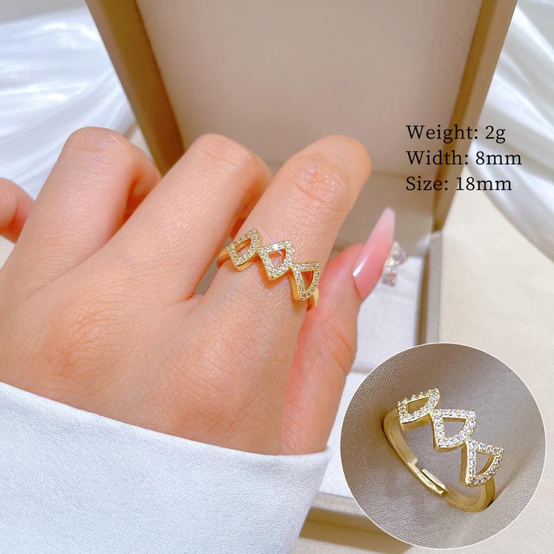 Real Gold Ginkgo Skirt Full Of Diamonds Ring Opening Adjustable Simple Jewelry Japanese Ring Couple Ring