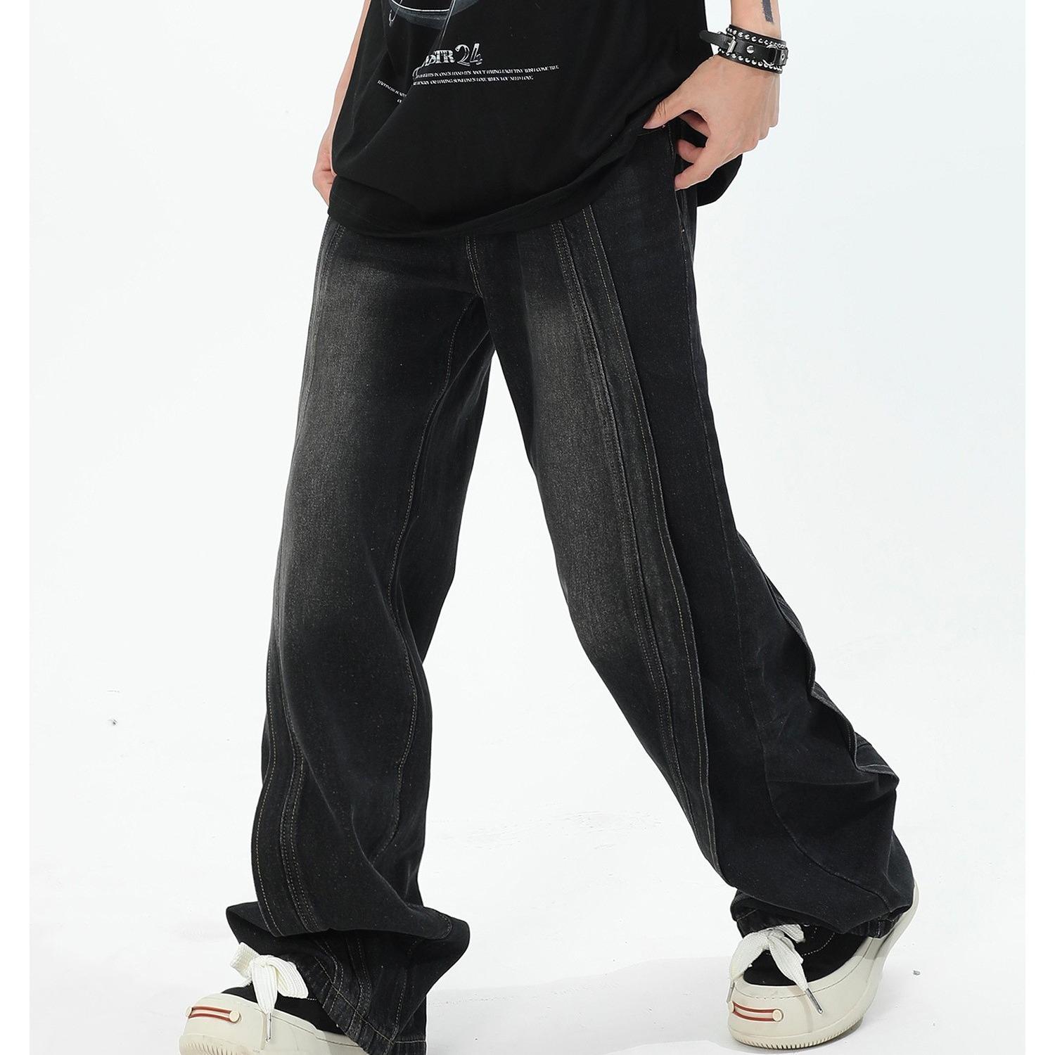 JYL Unisex Straight Jeans American Heavy Patch Trendy Oversize Wide-Leg Denim XXXL амарантовый
